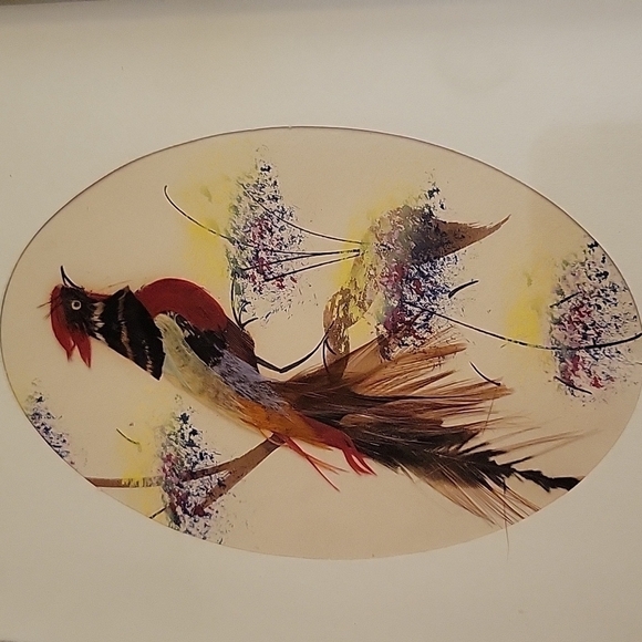 VTG Mexican Watercolor Tropical Feather Bird Framed Art - Picture 2 of 5